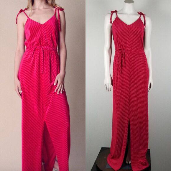 Jerell Of Texas Wine Red Chenille 70s Vintage Disco Maxi Dress Size Small/13 - Picture 1 of 16